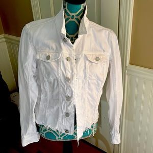 BankNYC white distressed jean jacket